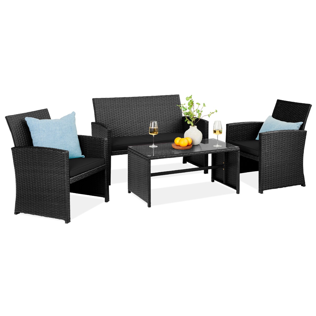 Best Choice Products 4-Piece Outdoor Wicker Patio Conversation Furniture Set w/ Table, Cushions